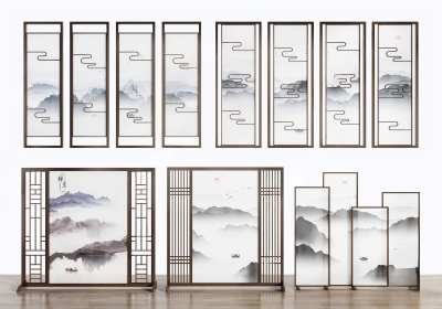 新中式屏风3D模型下载